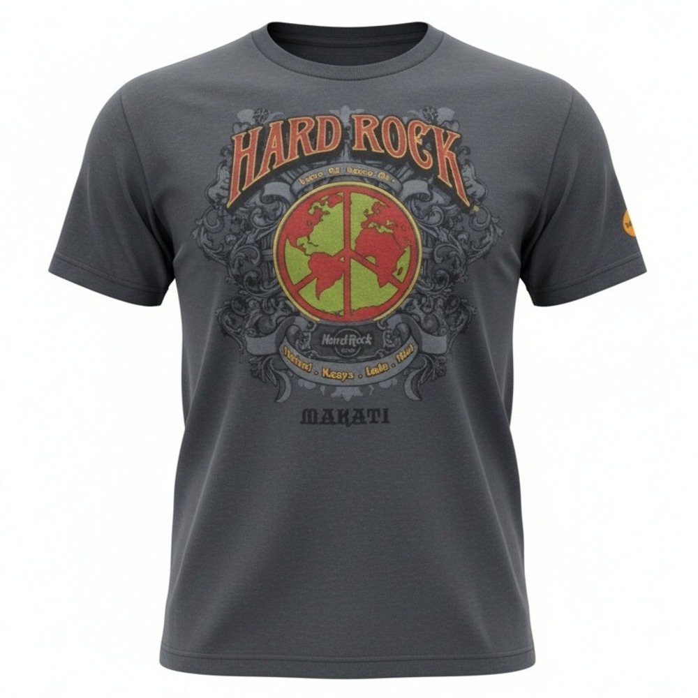 Hard Rock Cafe T Shirt Mens Medium Grey Makati John Lennon Imagine Peace Graphic